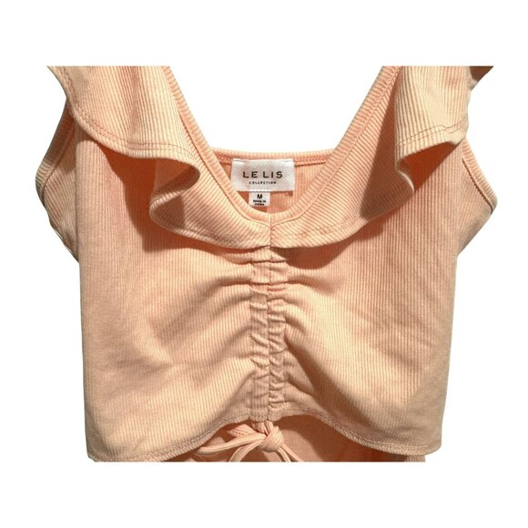 Le Lis Ruffled Ribbed Thong Apricot Bodysuit Ruched Tie Key Hole Front Sz M - Picture 4 of 7